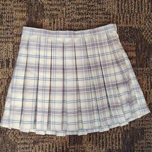 Cali 1850 Plaid Pleated Mini Skirt Lavender and Cream